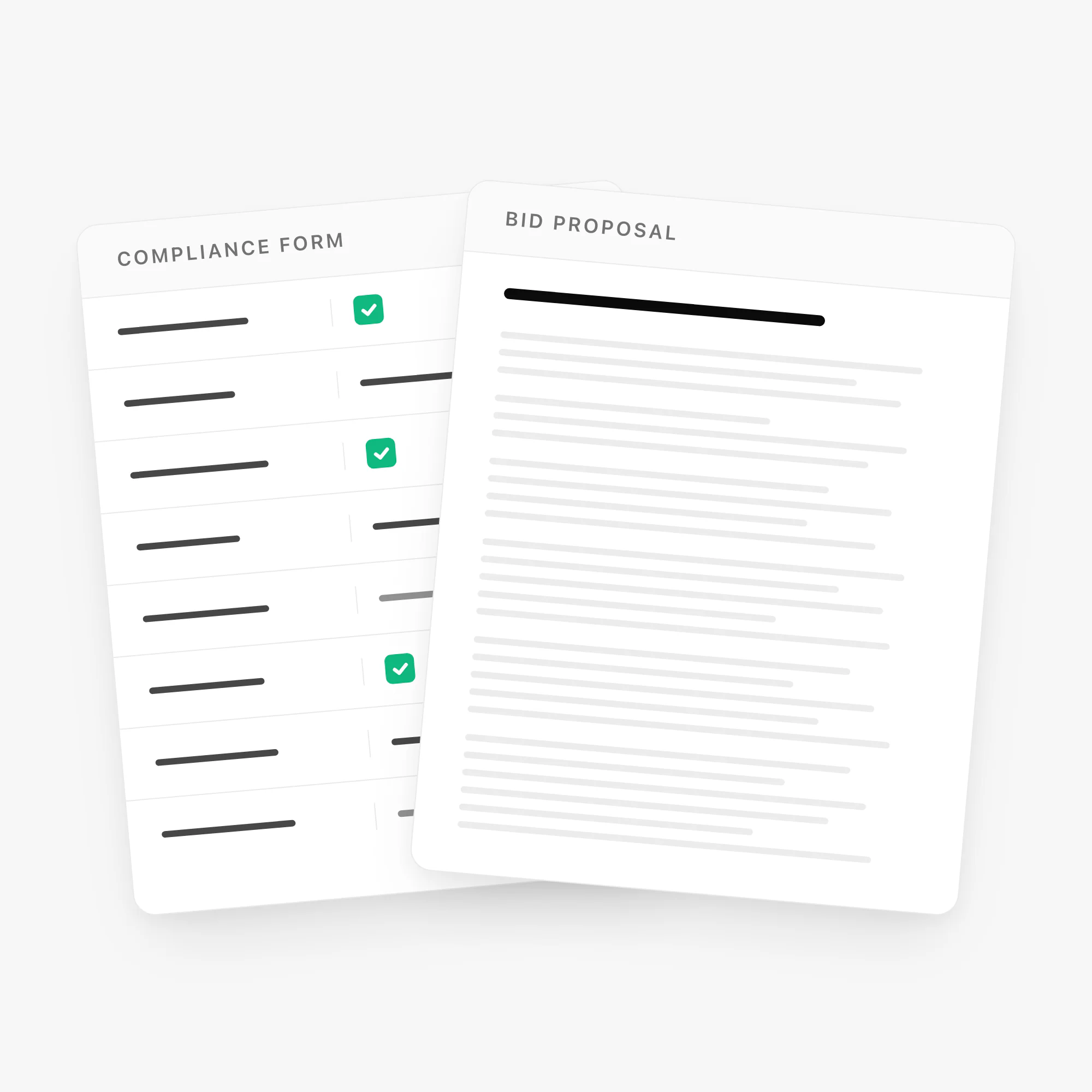 Bid proposal and compliance form stacked as deliverables
